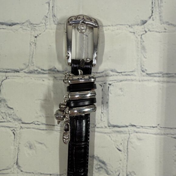 Brighton Belt Women Medium Large Black Silver Buckle Preppy Minimalist Golf - Picture 3 of 13